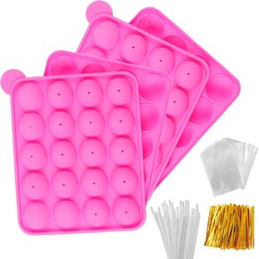 Cake Pop Maker Kit with 2 Silicone Mold Sets with 3 Tier Cake Stand, Chocolate Candy Melts Pot, Silicone Cupcake Molds, Paper Lollipop Sticks, Decorating Pen with 4 Piping Tips, Bag and Twist Ties