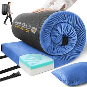 Memory Foam Camping Mattress Sleeping Pad,3 Inch Waterproof Camping Mat to Portable Roll Up Mattress for Floor,Car,Tent Travel,Cot,Soft Thick Sleeping Mat for Kids Adults Camping Sleepover