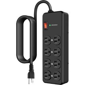 15AMP Power Surge Protector, 8 Outlet Wall Mounted Heavy Duty Surge Protector, Suitable for Shop Office, Home Metal Power Strip, 15A 125V 1875W, 14AWG 15FT Power Cord