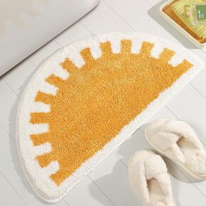TRUEDAYS Colorful Boho Bath Mat Half Round Water Absorbent Non-Slip Bathroom Rugs, Machine Washable Soft Microfiber Sun Bath Rug for Bathroom, Shower, Room