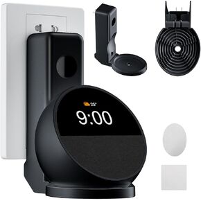 Wall Mount Stand for Echo Spot 2024, Outlet Hanger Stand with Built-in Cable Management, Hide Messy Wires Wall Holder, Space Saving Stand for Small Devices,No Screws and Drill Needed,Black