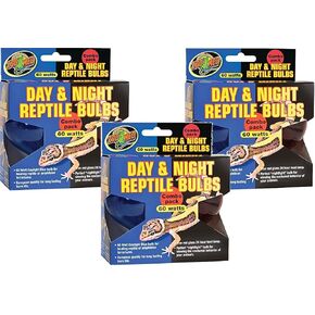(3 Packages ) Zoo Med Day and Night Reptile 60 Watt Bulbs, Combo Pack