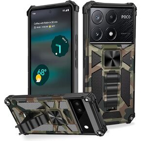 Ysnzaq Camo Case for Xiaomi Poco X6 Pro, Military Grade Shockproof Protective Phone Case with Kickstand for Xiaomi Poco X6 Pro MC Army Green