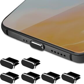 TIESOME USB C Metal Anti Dust Plugs, 6 Pcs Type C Dust Covers Aluminum Alloy Phone Dust Protectors Type-C Charging Port Cover Dust Cap for Type C Smartphone Devices(Black)