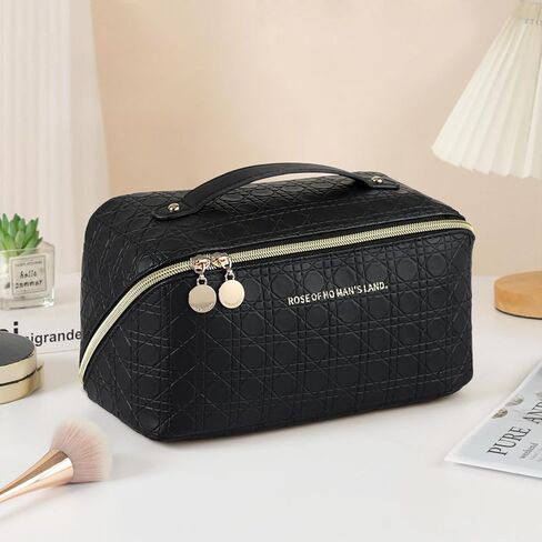 HMBMO Travel Makeup Bag Travel cosmetic bag Portable Makeup storage Bag Travel toiletry Bag Travel essentials Large capacity double zipper design stripe cosmetics case in Saudi Arabia