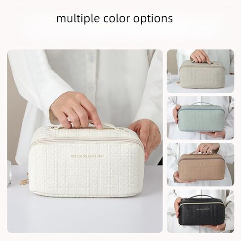 HMBMO Travel Makeup Bag Travel cosmetic bag Portable Makeup storage Bag Travel toiletry Bag Travel essentials Large capacity double zipper design stripe cosmetics case in Saudi Arabia