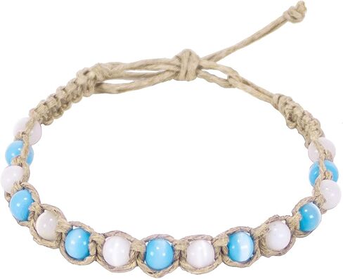 BlueRica Braided Hemp Anklet Bracelet with Pink Cat's Eye Beads in Saudi Arabia