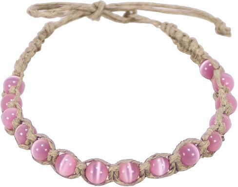 BlueRica Braided Hemp Anklet Bracelet with Pink Cat's Eye Beads in Saudi Arabia