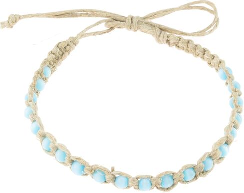 BlueRica Braided Hemp Anklet Bracelet with Pink Cat's Eye Beads in Saudi Arabia