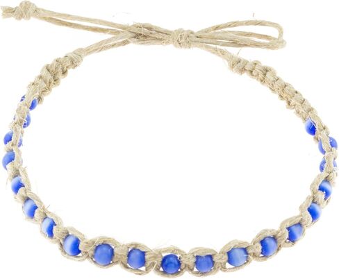 BlueRica Braided Hemp Anklet Bracelet with Pink Cat's Eye Beads in Saudi Arabia