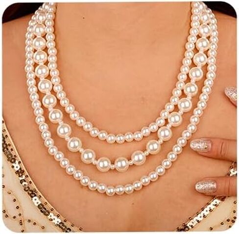 Aimimier 1920s Boho Multilayered Strand Long Faux Pearls Choker Necklace in Saudi Arabia