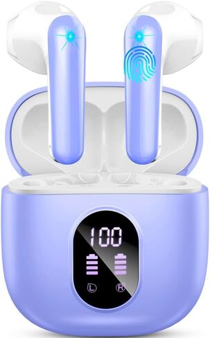 Wireless Earbuds, Bluetooth 5.4 Headphones 50H Playback Bass Stereo Ear Buds with 4 ENC Cancelling Mics, in-Ear Earphones with LED Display, IP7 Waterproof USB-C for Laptop Pad Phones Workout Rose Gold in Saudi Arabia