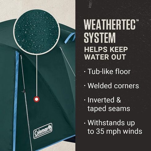 خيمة Coleman Skydome مع دهليز طقس كامل الطيران، خيمة مقاومة للطقس تتسع لـ 4/6 أشخاص يمكن تركيبها في 5 دقائق، تتضمن حقيبة حمل وغطاء مطر، مساحة رأس أكبر بنسبة 20% من الخيام التقليدية in Kuwait