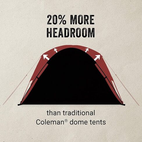 خيمة Coleman Skydome مع دهليز طقس كامل الطيران، خيمة مقاومة للطقس تتسع لـ 4/6 أشخاص يمكن تركيبها في 5 دقائق، تتضمن حقيبة حمل وغطاء مطر، مساحة رأس أكبر بنسبة 20% من الخيام التقليدية in Kuwait