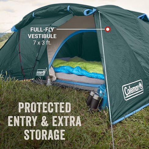 خيمة Coleman Skydome مع دهليز طقس كامل الطيران، خيمة مقاومة للطقس تتسع لـ 4/6 أشخاص يمكن تركيبها في 5 دقائق، تتضمن حقيبة حمل وغطاء مطر، مساحة رأس أكبر بنسبة 20% من الخيام التقليدية in Kuwait