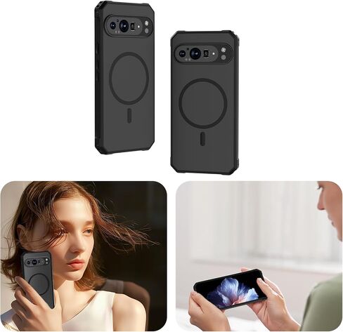 حافظات Miimall متوافقة مع الجراب المغناطيسي Pixel 9 Pro XL، [بنية TPU+PC مدمجة] [حماية من الدرجة العسكرية] حافظة متينة مقاومة للصدمات لجسم Pixel 9 Pro XL، أسود in Saudi Arabia