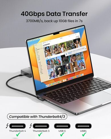 Silkland USB 4 Cable Right Angle 90 Degree for Thunderbolt 4 Cable 3.3FT, 40Gbps Data Transfer, 8K/5K/4K@60Hz Monitor Cable, 240W Fast Charging Compatible for MacBook, iPhone 16, iPad, Docking, SSD in Kuwait