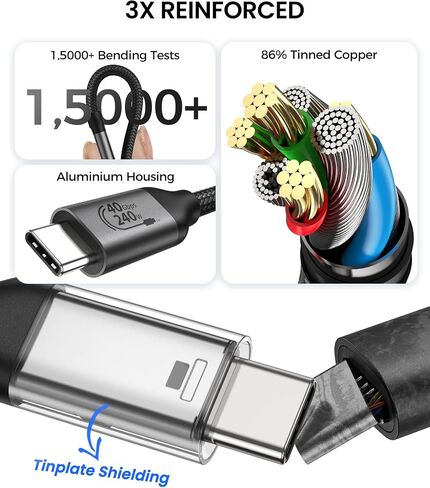 Silkland USB 4 Cable Right Angle 90 Degree for Thunderbolt 4 Cable 3.3FT, 40Gbps Data Transfer, 8K/5K/4K@60Hz Monitor Cable, 240W Fast Charging Compatible for MacBook, iPhone 16, iPad, Docking, SSD in Kuwait