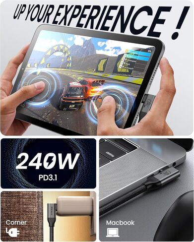 Silkland USB 4 Cable Right Angle 90 Degree for Thunderbolt 4 Cable 3.3FT, 40Gbps Data Transfer, 8K/5K/4K@60Hz Monitor Cable, 240W Fast Charging Compatible for MacBook, iPhone 16, iPad, Docking, SSD in Kuwait
