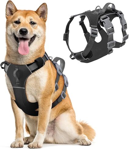 SlowTon No Pull Dog Harness - Lightweight Escape Proof Dog Harness with Handle, Adjustable Reflective Dog Vest Harness for Small Medium Large Dogs Easy Walking, Training, Hiking (Black,M) in Kuwait