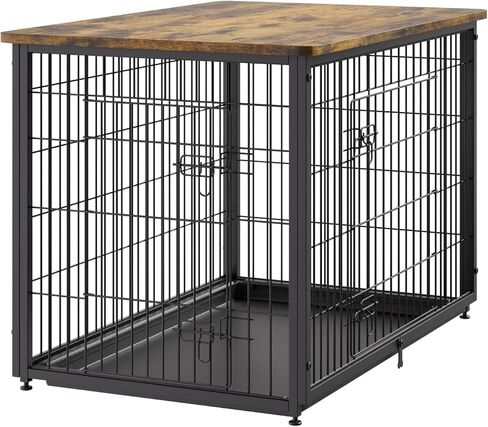 VEVOR 38 "أثاث قفص الكلاب، أثاث بيت الكلب مع أبواب مزدوجة، قفص خشبي مزخرف 2 في 1 للكلاب مع صينية قابلة للإزالة، طاولة نهاية قفص الكلاب تحمل ما يصل إلى 70 رطلاً للكلاب الصغيرة والمتوسطة، بني in Kuwait