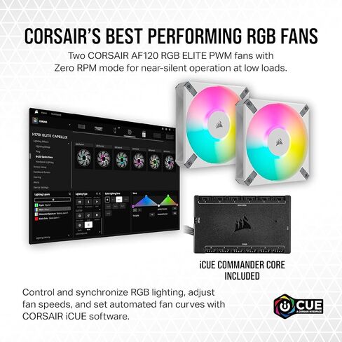Corsair iCUE H100i Elite CAPELLIX XT Liquid CPU Cooler - Two AF120 RGB Elite Fans - 240mm Radiator - Intel® LGA 1700, 1200, 115X, 2066, AMD® AM5, AM4 - Included iCUE Commander CORE - White (Renewed) in Saudi Arabia