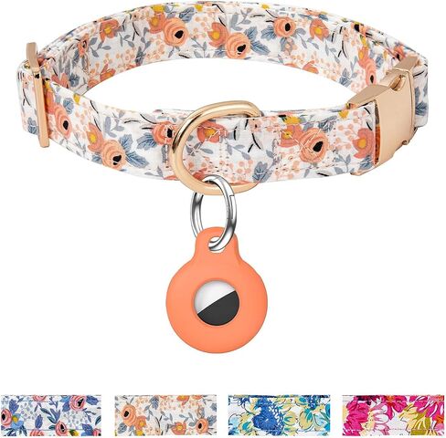AirTag Dog Collar,Adjustable Dog Collars with AirTag Holder,Cute Puppy Collars with Metal Buckle, Soft Padded Blue Flower Patterns Pet Collar for Small Medium Large Dogs in Kuwait