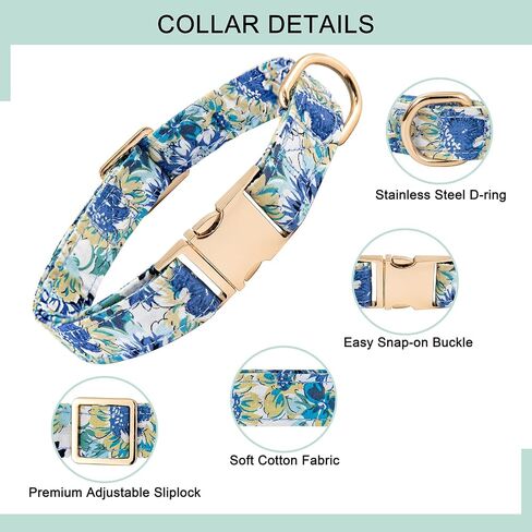 AirTag Dog Collar,Adjustable Dog Collars with AirTag Holder,Cute Puppy Collars with Metal Buckle, Soft Padded Blue Flower Patterns Pet Collar for Small Medium Large Dogs in Kuwait