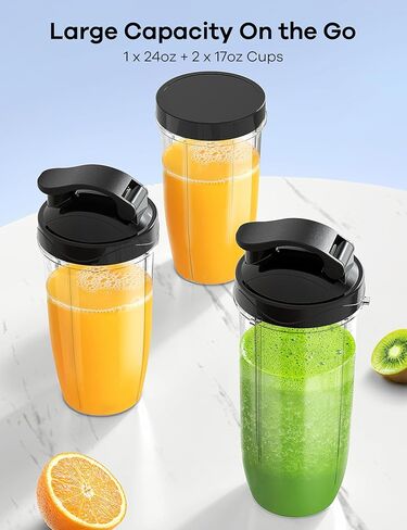 Ganiza Smoothie Blenders, 14Pcs Personal Blender for Shakes and Smoothies for Kitchen with 3 Portable Blender Cups (1x24oz & 2X17oz), Single Serve Smoothies Maker for Juices, Nutritious Recipe in Kuwait