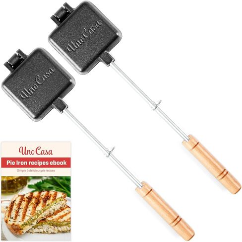 Uno Casa Small Double Pie Iron Sandwich Maker Set of 2, Japanese Sandwich Maker with Recipe Book, Campfire Cooking Equipment - Mountain Pie Maker Cast Iron in Saudi Arabia