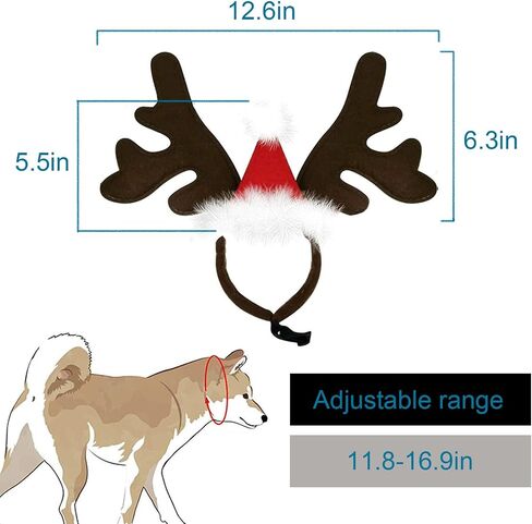 Dog Christmas Reindeer Antlers Headband with Santa Hat, Xmas Classic Elk Hat Headwear for Dogs, Pet Christmas Costume Accessories for Medium Large Dogs (Brown Antlers) in Saudi Arabia
