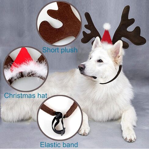 Dog Christmas Reindeer Antlers Headband with Santa Hat, Xmas Classic Elk Hat Headwear for Dogs, Pet Christmas Costume Accessories for Medium Large Dogs (Brown Antlers) in Saudi Arabia