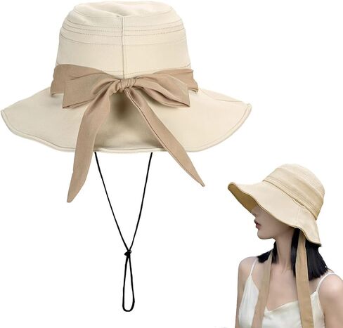 Wide Brim Hats for Woman Foldable Bucket Hats Sun Hats for Women uv Protection Wide Brim Bowknot Bucket hat Floppy Fishing Hat Black in Saudi Arabia