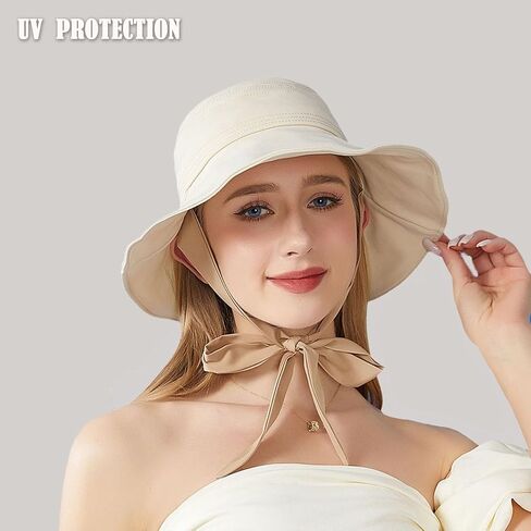 Wide Brim Hats for Woman Foldable Bucket Hats Sun Hats for Women uv Protection Wide Brim Bowknot Bucket hat Floppy Fishing Hat Black in Saudi Arabia