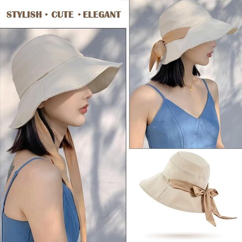 Wide Brim Hats for Woman Foldable Bucket Hats Sun Hats for Women uv Protection Wide Brim Bowknot Bucket hat Floppy Fishing Hat Black in Saudi Arabia