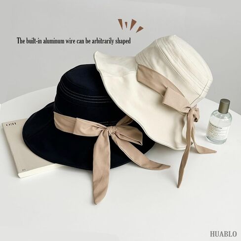 Wide Brim Hats for Woman Foldable Bucket Hats Sun Hats for Women uv Protection Wide Brim Bowknot Bucket hat Floppy Fishing Hat Black in Saudi Arabia