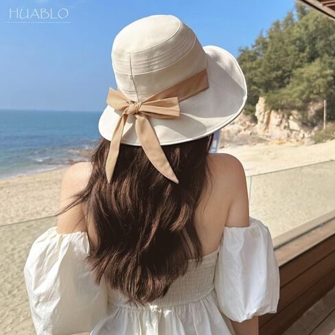 Wide Brim Hats for Woman Foldable Bucket Hats Sun Hats for Women uv Protection Wide Brim Bowknot Bucket hat Floppy Fishing Hat Black in Saudi Arabia