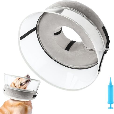 Inflatable Dog Cone Collar, 2-in-1 Dog Cone Alternative with Detachable Anti-Licking Shield, Soft Dog Donut Collar After Surgery, Adjustable Cone for Dogs Does Not Block Vision(XL) in Saudi Arabia