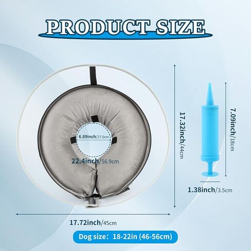 Inflatable Dog Cone Collar, 2-in-1 Dog Cone Alternative with Detachable Anti-Licking Shield, Soft Dog Donut Collar After Surgery, Adjustable Cone for Dogs Does Not Block Vision(XL) in Saudi Arabia