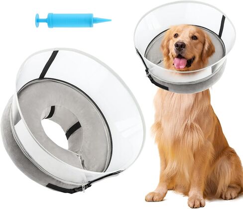 Inflatable Dog Cone Collar, 2-in-1 Dog Cone Alternative with Detachable Anti-Licking Shield, Soft Dog Donut Collar After Surgery, Adjustable Cone for Dogs Does Not Block Vision(XL) in Saudi Arabia