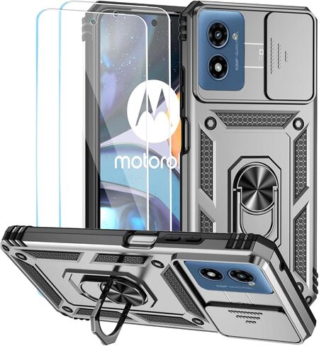 SunRemex for Motorola Moto G Play 2024 Case with HD Screen Protector & Slide Camera Cover & Rotated Ring Kickstand, [2 in 1] Heavy Duty Shockproof Phone Case for Moto G Play 2024 4G (Blue) in Kuwait