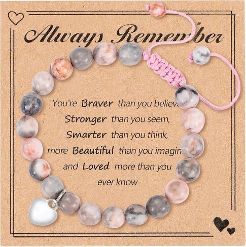 WOSCCOWT الحجر الطبيعي الحلو القلب سحر سوار للفتيات ابنة حفيدة مكافأة ابنة ابنة أخت كبيرة عيد ميلاد التخرج هدايا عيد الميلاد in Kuwait