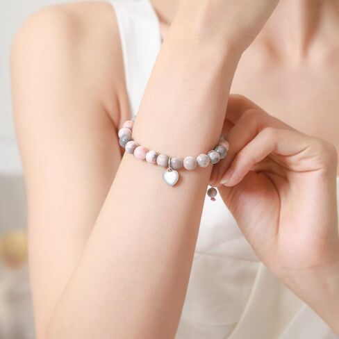 WOSCCOWT الحجر الطبيعي الحلو القلب سحر سوار للفتيات ابنة حفيدة مكافأة ابنة ابنة أخت كبيرة عيد ميلاد التخرج هدايا عيد الميلاد in Kuwait