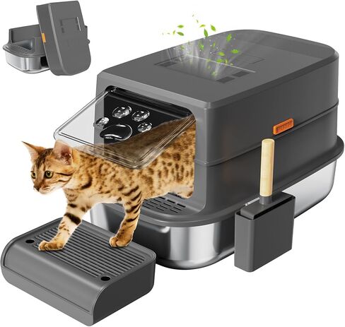 Erinaik Stainless Steel Cat Litter Box with Lid, XL Extra Large Litter Box, High Sided & Enclosed & Hooded Metal Litter Box, Never Absorbs Odors, Anti-Leakage, Easy Cleaning(Dark Grey) in Saudi Arabia