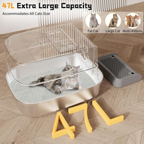 Erinaik Stainless Steel Cat Litter Box with Lid, XL Extra Large Litter Box, High Sided & Enclosed & Hooded Metal Litter Box, Never Absorbs Odors, Anti-Leakage, Easy Cleaning(Dark Grey) in Saudi Arabia
