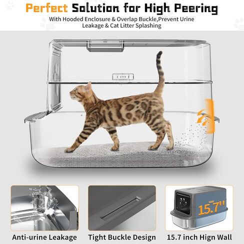 Erinaik Stainless Steel Cat Litter Box with Lid, XL Extra Large Litter Box, High Sided & Enclosed & Hooded Metal Litter Box, Never Absorbs Odors, Anti-Leakage, Easy Cleaning(Dark Grey) in Saudi Arabia