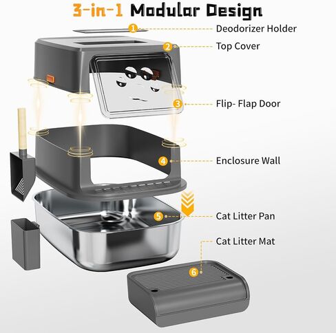 Erinaik Stainless Steel Cat Litter Box with Lid, XL Extra Large Litter Box, High Sided & Enclosed & Hooded Metal Litter Box, Never Absorbs Odors, Anti-Leakage, Easy Cleaning(Dark Grey) in Saudi Arabia
