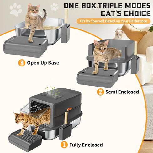 Erinaik Stainless Steel Cat Litter Box with Lid, XL Extra Large Litter Box, High Sided & Enclosed & Hooded Metal Litter Box, Never Absorbs Odors, Anti-Leakage, Easy Cleaning(Dark Grey) in Saudi Arabia