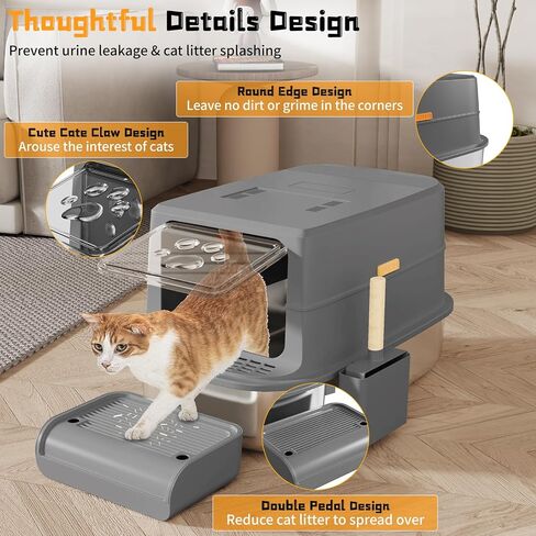 Erinaik Stainless Steel Cat Litter Box with Lid, XL Extra Large Litter Box, High Sided & Enclosed & Hooded Metal Litter Box, Never Absorbs Odors, Anti-Leakage, Easy Cleaning(Dark Grey) in Saudi Arabia