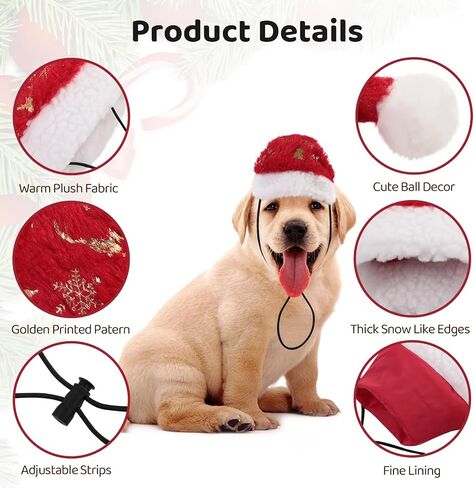 Christmas Santa Hat for Dogs Cats Pet Costume Wear Festival Hat Thanksgiving Holiday Golden Deer Printed (Large) in Saudi Arabia